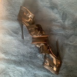 🌹FLASH SALE 🔥 BEBE - Vintage - Black - Platform - 5 inch Heels Leather - Sandals